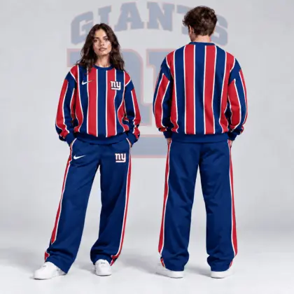 New York Giants | Premium NFL Retro Vertical Pinstripe Crewneck Sweatshirt & Wide Leg Track Pants Set NDN