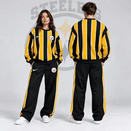 Pittsburgh Steelers | Premium NFL Retro Vertical Pinstripe Crewneck Sweatshirt & Wide Leg Track Pants Set NDN