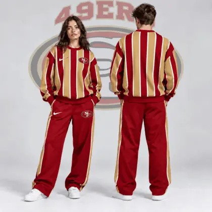 San Francisco 49ers | Premium NFL Retro Vertical Pinstripe Crewneck Sweatshirt & Wide Leg Track Pants Set NDN