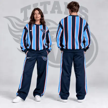 Tennessee Titans | Premium NFL Retro Vertical Pinstripe Crewneck Sweatshirt & Wide Leg Track Pants Set NDN
