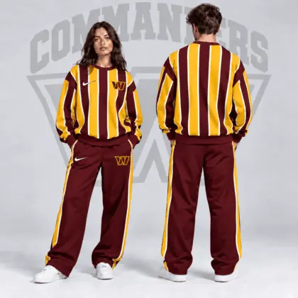 Washington Commanders | Premium NFL Retro Vertical Pinstripe Crewneck Sweatshirt & Wide Leg Track Pants Set NDN