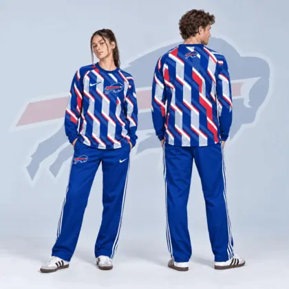 Buffalo Bills | Premium NFL Bold Diagonal Stripe Long Sleeve Crewneck Shirt & Contrast Side Stripe Track Pants Set NDN