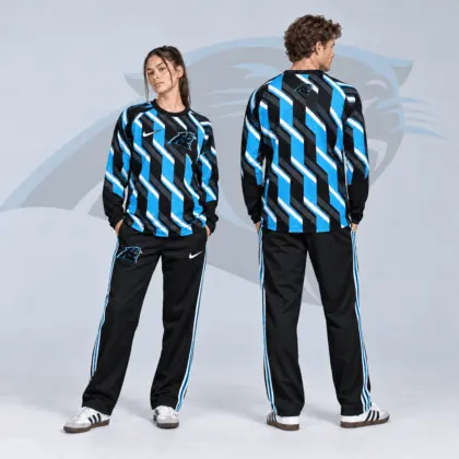 Carolina Panthers | Premium NFL Bold Diagonal Stripe Long Sleeve Crewneck Shirt & Contrast Side Stripe Track Pants Set NDN