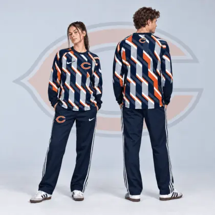Chicago Bears | Premium NFL Bold Diagonal Stripe Long Sleeve Crewneck Shirt & Contrast Side Stripe Track Pants Set NDN