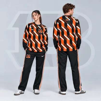 Cincinnati Bengals | Premium NFL Bold Diagonal Stripe Long Sleeve Crewneck Shirt & Contrast Side Stripe Track Pants Set NDN