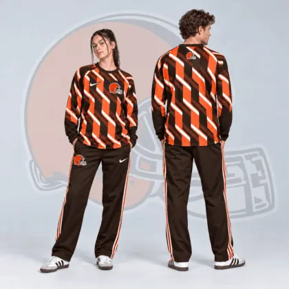 Cleveland Browns | Premium NFL Bold Diagonal Stripe Long Sleeve Crewneck Shirt & Contrast Side Stripe Track Pants Set NDN