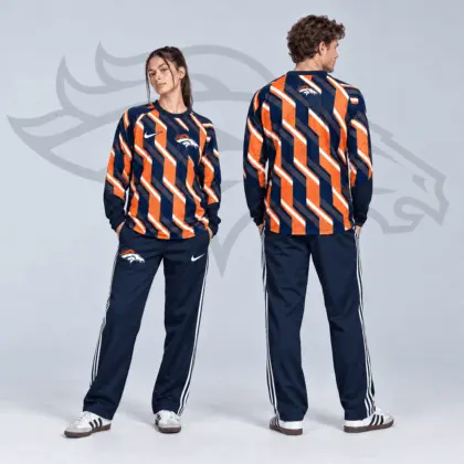 Denver Broncos | Premium NFL Bold Diagonal Stripe Long Sleeve Crewneck Shirt & Contrast Side Stripe Track Pants Set NDN
