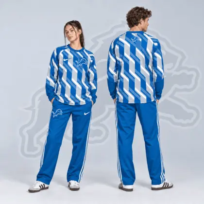 Detroit Lions | Premium NFL Bold Diagonal Stripe Long Sleeve Crewneck Shirt & Contrast Side Stripe Track Pants Set NDN