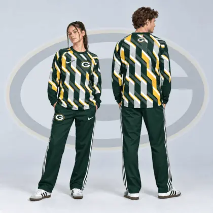 Green Bay Packers | Premium NFL Bold Diagonal Stripe Long Sleeve Crewneck Shirt & Contrast Side Stripe Track Pants Set NDN