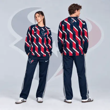 Houston Texans | Premium NFL Bold Diagonal Stripe Long Sleeve Crewneck Shirt & Contrast Side Stripe Track Pants Set NDN