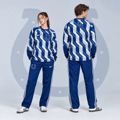 Indianapolis Colts | Premium NFL Bold Diagonal Stripe Long Sleeve Crewneck Shirt & Contrast Side Stripe Track Pants Set NDN
