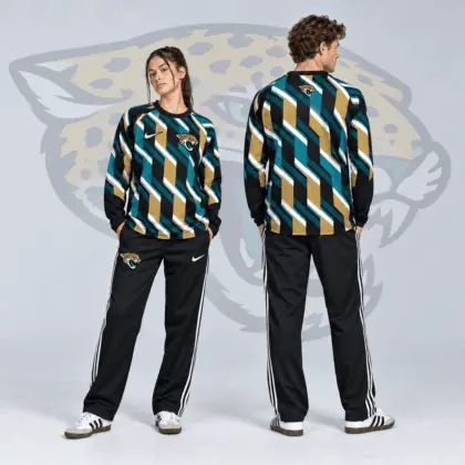 Jacksonville Jaguars | Premium NFL Bold Diagonal Stripe Long Sleeve Crewneck Shirt & Contrast Side Stripe Track Pants Set NDN