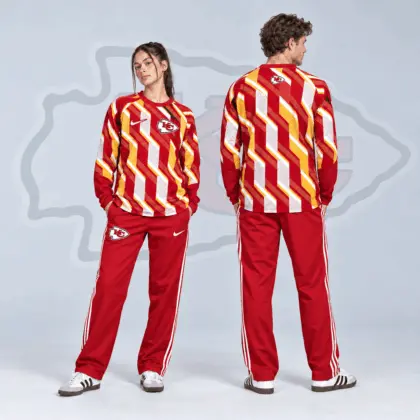 Kansas City Chiefs | Premium NFL Bold Diagonal Stripe Long Sleeve Crewneck Shirt & Contrast Side Stripe Track Pants Set NDN