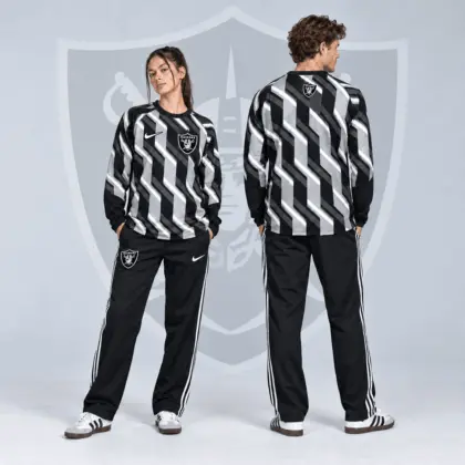 Las Vegas Raiders | Premium NFL Bold Diagonal Stripe Long Sleeve Crewneck Shirt & Contrast Side Stripe Track Pants Set NDN