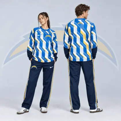 Los Angeles Chargers | Premium NFL Bold Diagonal Stripe Long Sleeve Crewneck Shirt & Contrast Side Stripe Track Pants Set NDN