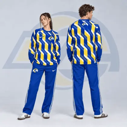 Los Angeles Rams | Premium NFL Bold Diagonal Stripe Long Sleeve Crewneck Shirt & Contrast Side Stripe Track Pants Set NDN
