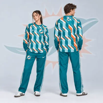 Miami Dolphins | Premium NFL Bold Diagonal Stripe Long Sleeve Crewneck Shirt & Contrast Side Stripe Track Pants Set NDN
