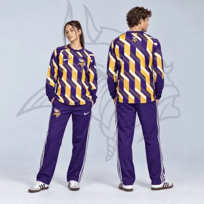 Minnesota Vikings | Premium NFL Bold Diagonal Stripe Long Sleeve Crewneck Shirt & Contrast Side Stripe Track Pants Set NDN