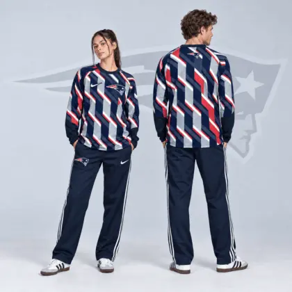 New England Patriots | Premium NFL Bold Diagonal Stripe Long Sleeve Crewneck Shirt & Contrast Side Stripe Track Pants Set NDN