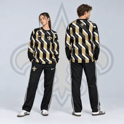 New Orleans Saints | Premium NFL Bold Diagonal Stripe Long Sleeve Crewneck Shirt & Contrast Side Stripe Track Pants Set NDN