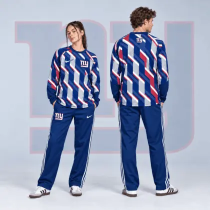 New York Giants | Premium NFL Bold Diagonal Stripe Long Sleeve Crewneck Shirt & Contrast Side Stripe Track Pants Set NDN