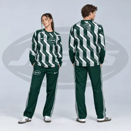 New York Jets | Premium NFL Bold Diagonal Stripe Long Sleeve Crewneck Shirt & Contrast Side Stripe Track Pants Set NDN