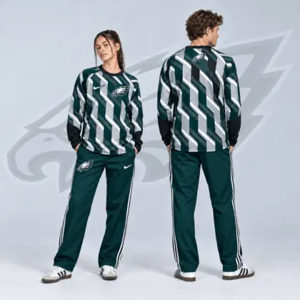 Philadelphia Eagles | Premium NFL Bold Diagonal Stripe Long Sleeve Crewneck Shirt & Contrast Side Stripe Track Pants Set NDN