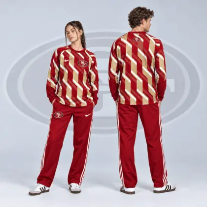 San Francisco 49ers | Premium NFL Bold Diagonal Stripe Long Sleeve Crewneck Shirt & Contrast Side Stripe Track Pants Set NDN