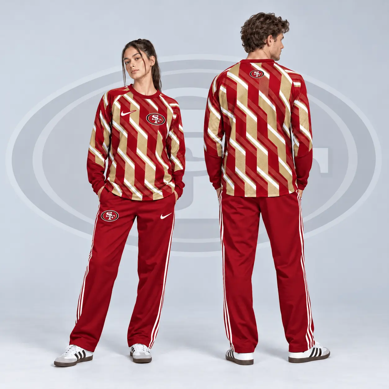San Francisco 49ers | Premium NFL Bold Diagonal Stripe Long Sleeve Crewneck Shirt & Contrast Side Stripe Track Pants Set NDN