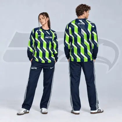Seattle Seahawks | Premium NFL Bold Diagonal Stripe Long Sleeve Crewneck Shirt & Contrast Side Stripe Track Pants Set NDN