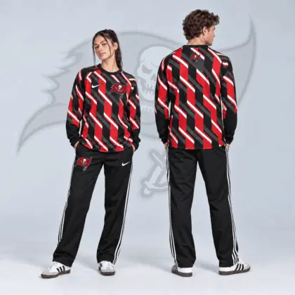Tampa Bay Buccaneers | Premium NFL Bold Diagonal Stripe Long Sleeve Crewneck Shirt & Contrast Side Stripe Track Pants Set NDN