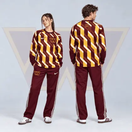 Washington Commanders | Premium NFL Bold Diagonal Stripe Long Sleeve Crewneck Shirt & Contrast Side Stripe Track Pants Set NDN