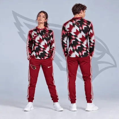 Arizona Cardinals | Premium NFL Abstract Zigzag Camo Long Sleeve Crewneck Shirt & Triple Stripe Jogger Pants Set NDN