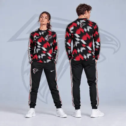 Atlanta Falcons | Premium NFL Abstract Zigzag Camo Long Sleeve Crewneck Shirt & Triple Stripe Jogger Pants Set NDN