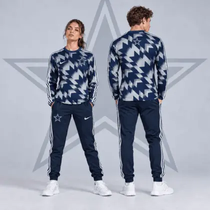 Dallas Cowboys | Premium NFL Abstract Zigzag Camo Long Sleeve Crewneck Shirt & Triple Stripe Jogger Pants Set NDN
