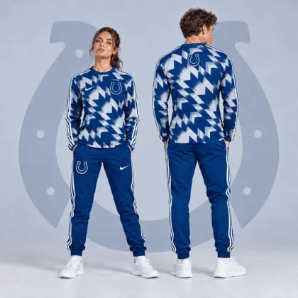 Indianapolis Colts | Premium NFL Abstract Zigzag Camo Long Sleeve Crewneck Shirt & Triple Stripe Jogger Pants Set NDN