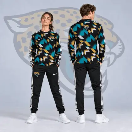 Jacksonville Jaguars | Premium NFL Abstract Zigzag Camo Long Sleeve Crewneck Shirt & Triple Stripe Jogger Pants Set NDN
