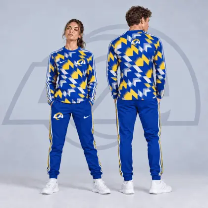 Los Angeles Rams | Premium NFL Abstract Zigzag Camo Long Sleeve Crewneck Shirt & Triple Stripe Jogger Pants Set NDN