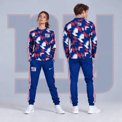 New York Giants | Premium NFL Abstract Zigzag Camo Long Sleeve Crewneck Shirt & Triple Stripe Jogger Pants Set NDN