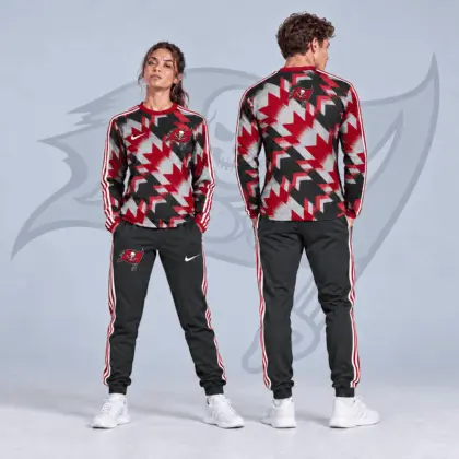 Tampa Bay Buccaneers | Premium NFL Abstract Zigzag Camo Long Sleeve Crewneck Shirt & Triple Stripe Jogger Pants Set NDN