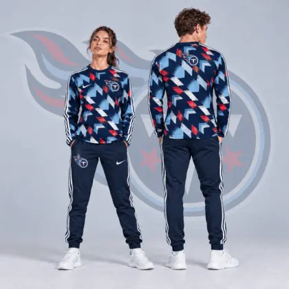 Tennessee Titans | Premium NFL Abstract Zigzag Camo Long Sleeve Crewneck Shirt & Triple Stripe Jogger Pants Set NDN