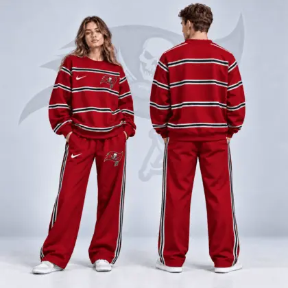 Arizona Cardinals | Premium NFL Classic Horizontal Racing Stripe Crewneck Sweatshirt & Wide Leg Track Pants Set NDN