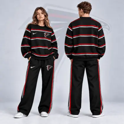 Atlanta Falcons | Premium NFL Classic Horizontal Racing Stripe Crewneck Sweatshirt & Wide Leg Track Pants Set NDN