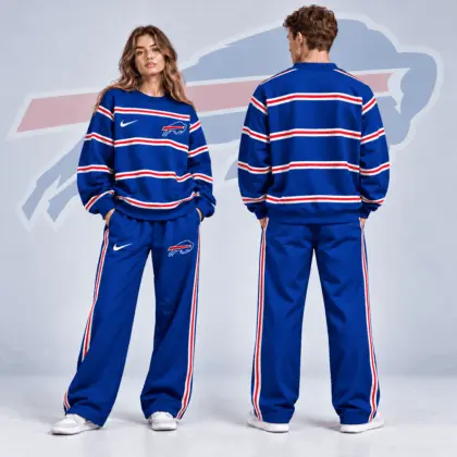 Buffalo Bills | Premium NFL Classic Horizontal Racing Stripe Crewneck Sweatshirt & Wide Leg Track Pants Set NDN