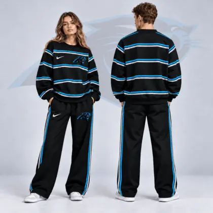 Carolina Panthers | Premium NFL Classic Horizontal Racing Stripe Crewneck Sweatshirt & Wide Leg Track Pants Set NDN