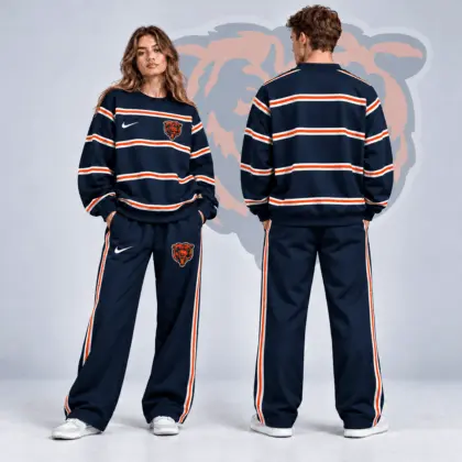 Chicago Bears | Premium NFL Classic Horizontal Racing Stripe Crewneck Sweatshirt & Wide Leg Track Pants Set NDN