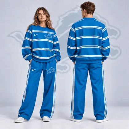 Detroit Lions | Premium NFL Classic Horizontal Racing Stripe Crewneck Sweatshirt & Wide Leg Track Pants Set NDN