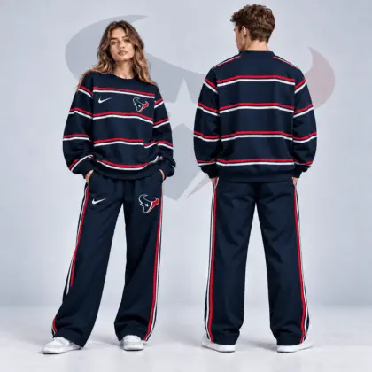 Houston Texans | Premium NFL Classic Horizontal Racing Stripe Crewneck Sweatshirt & Wide Leg Track Pants Set NDN