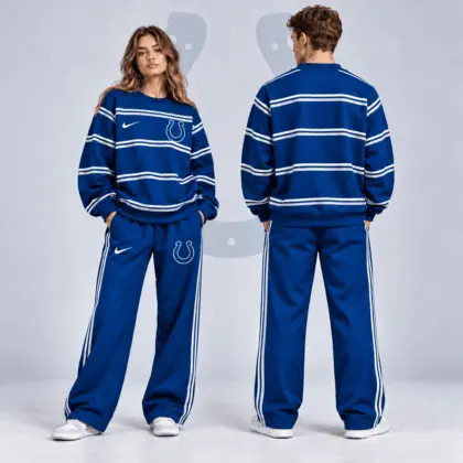 Indianapolis Colts | Premium NFL Classic Horizontal Racing Stripe Crewneck Sweatshirt & Wide Leg Track Pants Set NDN