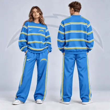 Los Angeles Chargers | Premium NFL Classic Horizontal Racing Stripe Crewneck Sweatshirt & Wide Leg Track Pants Set NDN